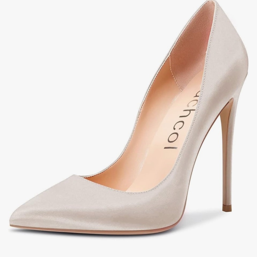 New Elegant satin Beige High Heel Pumps